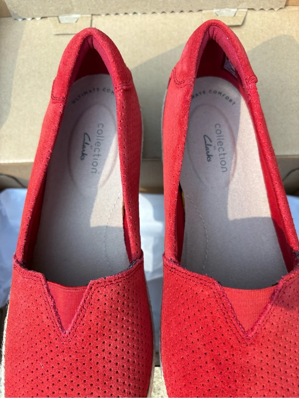 Clarks Danelly Sky Red Suede Espadrille Loafers Slip On 7.5 M New